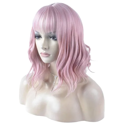 Vista 8 de Pelucas onduladas con flequillo para mujeres y niñas, cabello ondulado sintético