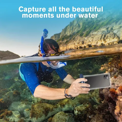 Vista 6 de JOTO Funda impermeable para teléfono celular, bolsa seca transparente subacuática compatible con iPhone 13, 12, 11 Pro Max, XS, XR X 8, 7, 6S, azul