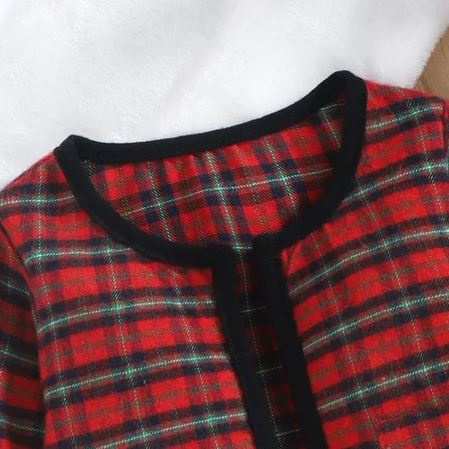 Vista 2 de Conjunto de 2 piezas de pantalones de manga larga para niñas pequeñas, manga larga, retazos, a cuadros, princesa, elástico