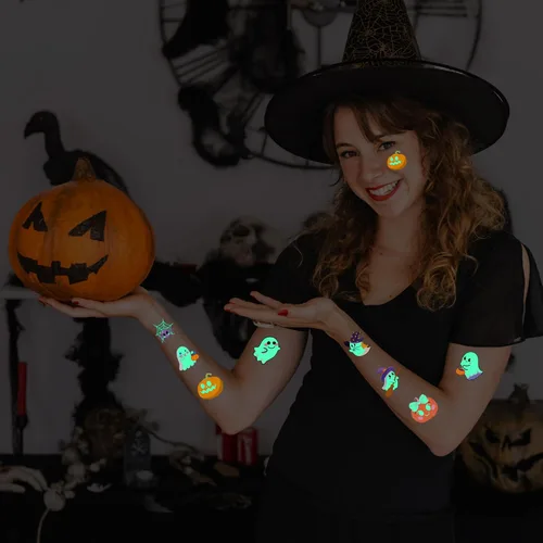 Vista 8 de 216 tatuajes de Halloween para niños, recuerdos de fiesta de Halloween, tatuajes temporales que brillan en la oscuridad para decoraciones de fiesta