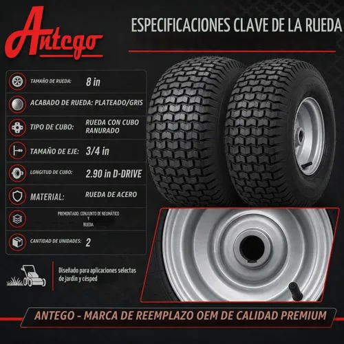 Vista 4 de Antego 20x8.00-8 Conjunto de neumáticos y ruedas para Husqvarna/Poulan, cantidad individual: 1