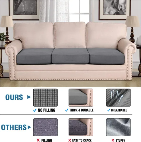 Vista 67 de H.VERSAILTEX - Fundas elásticas para cojín de sofá individual, fundas de asiento para silla de sofá, protector de cojín con tejido jacquard de sarga