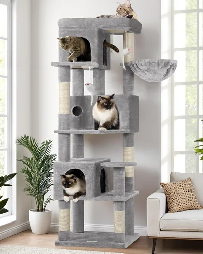 Vista 12 de Globlazer Árbol de Gato de Rincón de 66 Pulgadas, Torre de Escalada de Varios Niveles para Gatos de Interior, Condominios para Gatitos, Torre