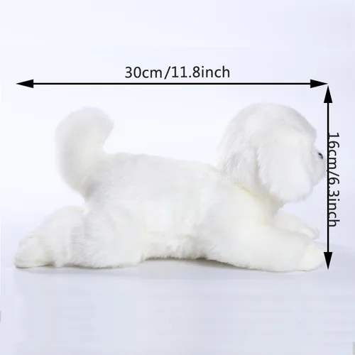 Vista 7 de CU-MATE Juguetes de peluche maltés de 12 pulgadas, simulación realista y realista, juguete de peluche suave hecho a mano, regalo para niños y niñas