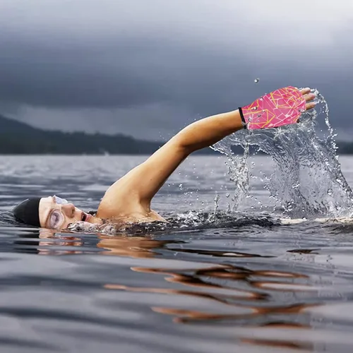 Vista 4 de 1 par de guantes de natación para fitness acuático, guantes de resistencia al agua, guantes de malla para entrenamiento de natación