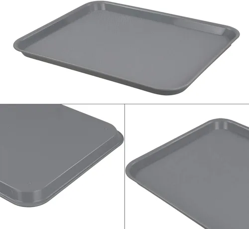 Vista 3 de Begale Bandeja de plástico para servir comida rápida, bandeja de cocina, juego de 4, gris Bandeja de comida rápida de 17.2 x 13.4 pulgadas