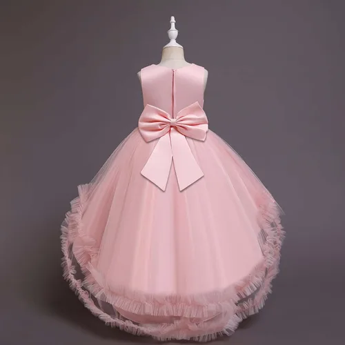 Vista 4 de Vestido de princesa para niñas para boda, fiesta de cumpleaños, vestido de tul alto bajo, vestido de baile de lentejuelas con tren