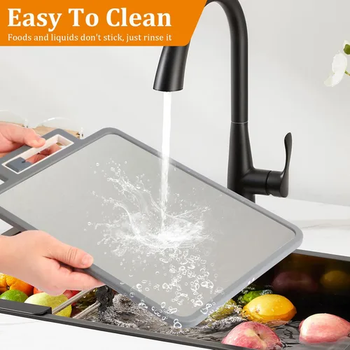 Vista 6 de Tabla de cortar de acero inoxidable 2 en 1, antibacterias, no tóxicas, utensilios de cocina de grado alimenticio, tablas de cortar de doble cara