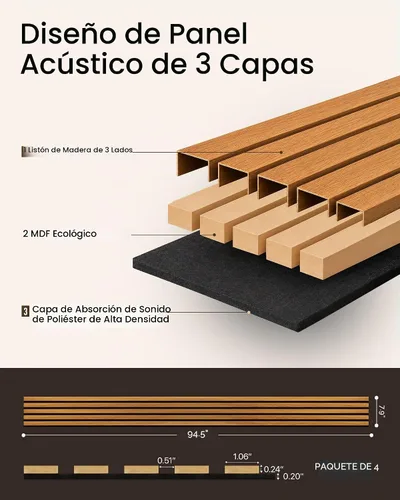 Vista 6 de Paneles de pared de listones de madera acústica insonorizados Nogal