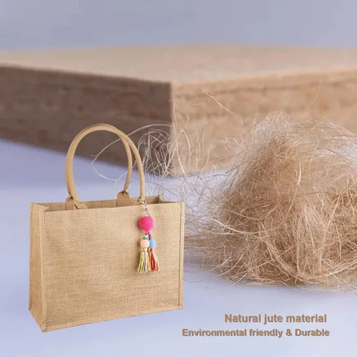 Vista 2 de FITDON Jute Canvas Tote Bag Women, Large Jute Bag Beach Bag Foldable Waterproof Shopping Bags Handbag for Picnic Travel Beach