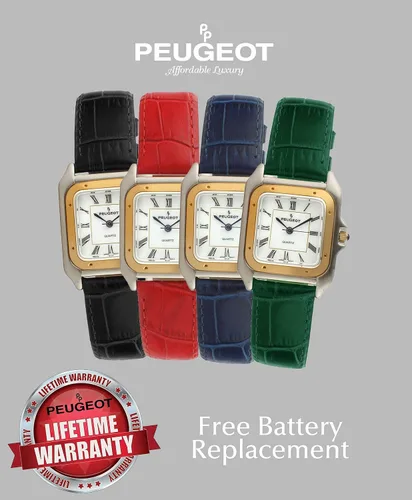 Vista 6 de Peugeot - Reloj de vestir de dos tonos con forma de tanque para mujer con correa de cuero de diseñador