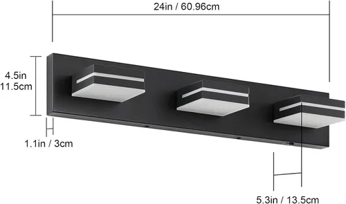 Vista 9 de Accesorios de iluminación de tocador de baño sobre espejo (3 luces, 5CCT, regulable) modernos accesorios de iluminación LED de pared de baño, negro