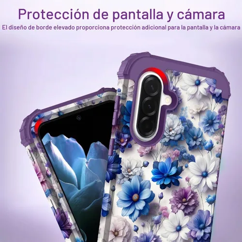 Vista 3 de Hocase Funda para Samsung Galaxy A37 5G, flores azules y moradas