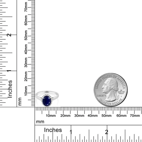 Vista 47 de Gem Stone King Anillo de compromiso ovalado de oro blanco de 10 quilates con piedra natal y halo de diamantes Ovalado de 0.354 x 0.276 in Anillo
