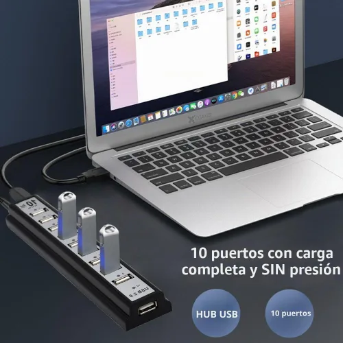 Vista 4 de Hub USB de 10 puertos, extensor de concentrador USB adaptador divisor de red con alimentación, para MacBook, PC, laptop, ratones, teclados