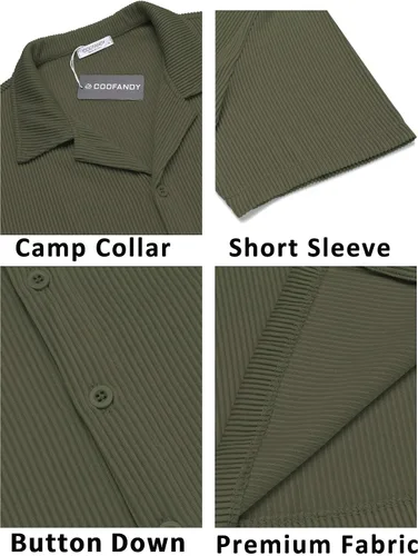 Vista 5 de COOFANDY Camisas casuales con botones para hombre, de manga corta, ajuste regular, a la moda, para campamento y playa