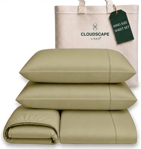 Vista 64 de Cloud Scape Linen - Juego de sábanas de algodón egipcio de doble capa, tamaño individual, tejido de satén de fibra larga, juego de 3 piezas, ropa