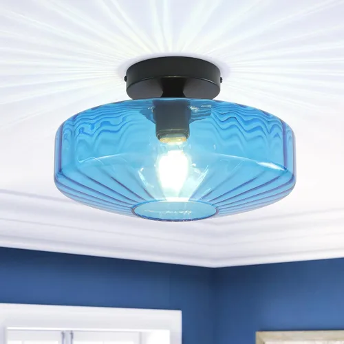 Vista 15 de Lámpara de techo de montaje semiempotrado, luces de techo de vidrio verde vintage de 11.8", lámpara de techo de 1 luz de estilo moderno de mediados