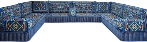 Vista 184 de arabicsofa Sofá en forma de U de estilo árabe para el suelo – Juego de Majlis hecho a mano – Sofá de estilo bohemio