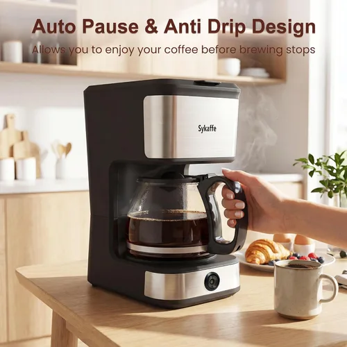 Vista 3 de Cafetera de goteo de 5 tazas, cafetera compacta, pausa y preparación, mantiene el calor, apagado automático, cafetera de 25 onzas, filtro
