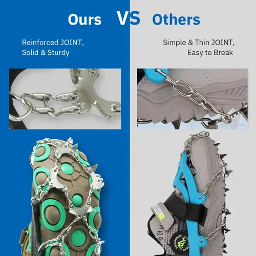 Vista 4 de Tacos de hielo para niños, crampones para niños, botas y zapatos de senderismo para niños, tacos de tracción antideslizantes de acero inoxidable