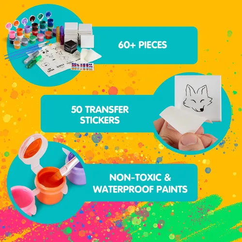 Vista 5 de JOYIN Kit de 12 pinturas de roca y 24 mini azulejos magnéticos, arte y manualidades para niños, suministros de arte con varias pinturas, kits