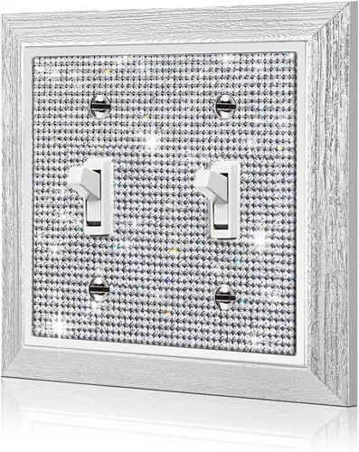 Vista 28 de Placa decorativa de interruptor de luz con diamantes de imitación brillantes en rosa y plata, cubierta de placa de pared con diamantes de imitación