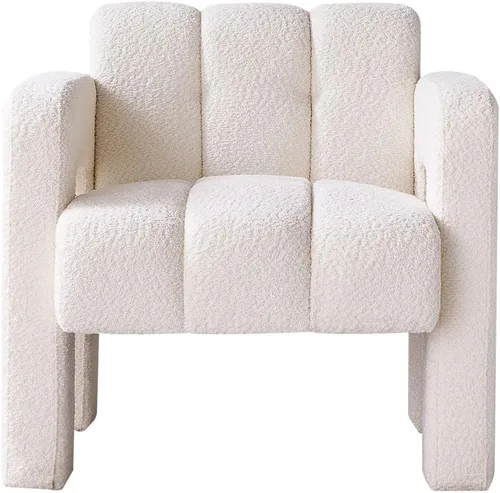 Vista 5 de Silla decorativa para sala de estar, moderna y cómoda silla de lectura para dormitorio, silla lateral tapizada de tela de boucle para sala de estar