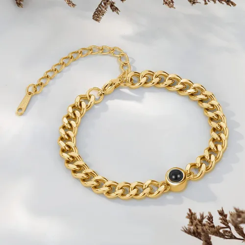 Vista 3 de Nameinhea Pulsera con imagen en el interior, pulsera personalizada de proyección de fotos, pulsera conmemorativa personalizada para mujeres, novia