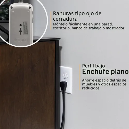 Vista 4 de GE Protector SurGE Pro de 7 tomas, 2 puertos USB, cable de extensión de 3 pies, 1780 julios, 2.1 amperios/10 vatios, 3 adaptadores espaciados