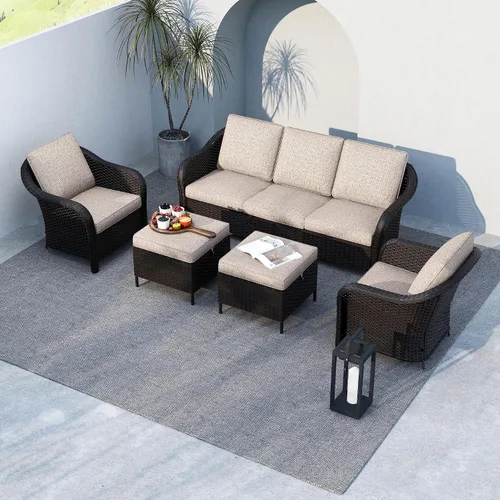 Vista 19 de Sofá de patio al aire libre de 2 plazas con mimbre de PE tejido a mano Beige