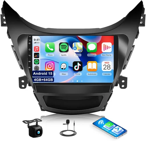 Vista 10 de 4G+64G Android Radio de coche estéreo para Hyundai Elantra 2011 2012 2013 con CarPlay inalámbrico Android Auto, pantalla táctil HD de 9 pulgadas
