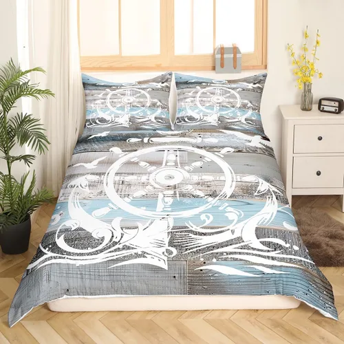 Vista 2 de Erosebridal Funda de edredón de ancla náutica, juego de ropa de cama con brújula oceánica, tamaño individual para niños, adolescentes, adultos