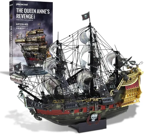 Vista 8 de Piececool - Rompecabezas de metal 3D para adultos, kits de construcción de modelos de barco pirata de La Reina Ana la Venganza, kit de construcción