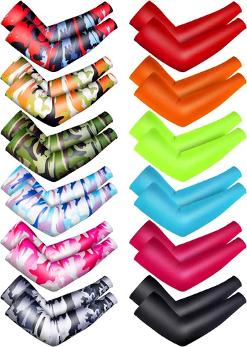 Vista 10 de 12 pares de mangas de brazo deportivos para niños, mangas de brazo para baloncesto y béisbol, con protección UV, protección solar, refrigeración