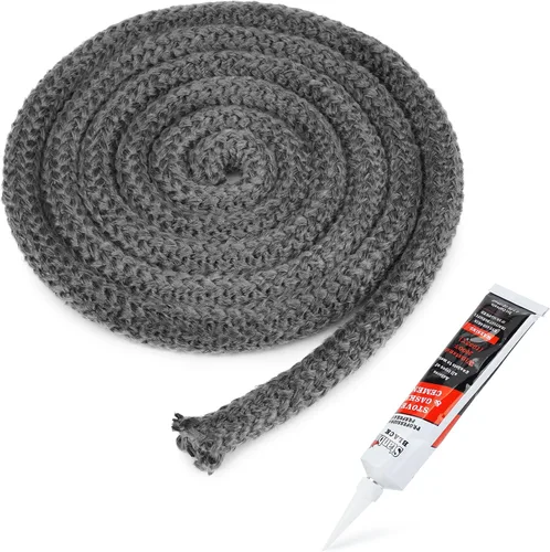 Vista 11 de Stanbroil Junta para estufa de leña, sello de cuerda de fibra de vidrio impregnada de grafito de 1/2" x 84" y kit de junta de cemento de alta