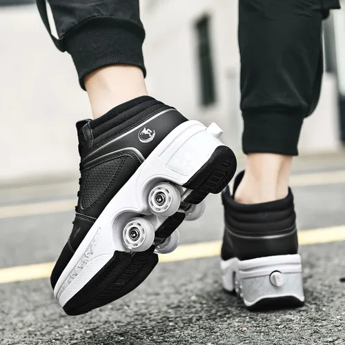Vista 3 de Rueda de deformación de doble hilera Zapatos para caminar automáticos Deformación invisible Patín de ruedas 2 en 1 Patines de polea extraíble