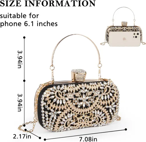 Vista 2 de GOKTOW Bolso de mano con diamantes de imitación, bolsa de noche floral de cristal brillante para mujer, formal, graduación, boda, fiesta
