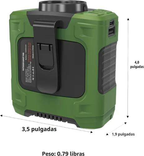 Vista 7 de AMKEN Ventilador de cintura, ventilador recargable de clip de cinturón de 10000 mAh, tiempo de funcionamiento de 24 horas, flujo de aire fuerte