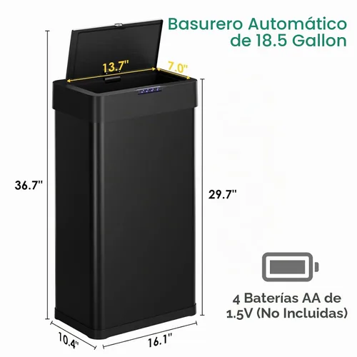 Vista 2 de Arlopu Cubo de basura automático, cubo de basura de acero inoxidable con sensor de movimiento, cubo de basura inteligente sin contacto, con tapa