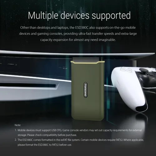 Vista 8 de Transcend 500GB ESD380C, External Solild State Drive, Portable SSD, Rugged Shield, Gen 2x2 USB Type-C, Up to 2000 MB/s - TS500GESD380C