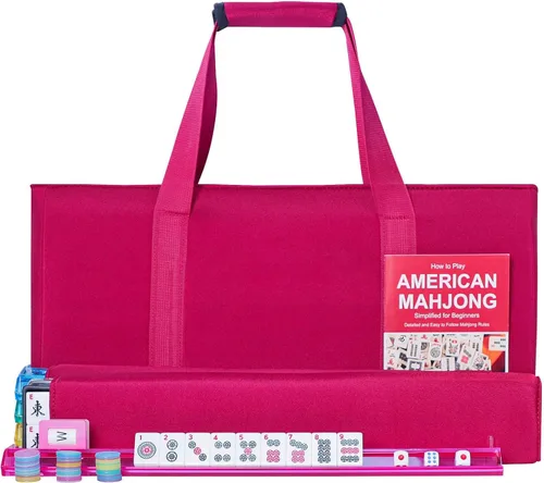 Vista 10 de Juego de Mahjong Americano GUSTARIA, 166 Azulejos Blancos Premium, 4 Estantes/Empujadores de Color Todo-en-Uno, Juego de Mahjong Completo con Bolsa