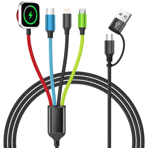 Vista 12 de Travel Essentials - Cargador de Apple Watch, doble tipo C, cable de carga múltiple 4 en 2, cargador de viaje USB A/C para múltiples dispositivos