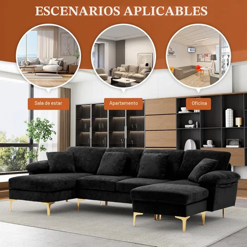 Vista 5 de OUYESSIR Sofá seccional en forma de U, juego de sofá de 4 asientos para sala de estar, juego de sofá convertible en forma de L de terciopelo