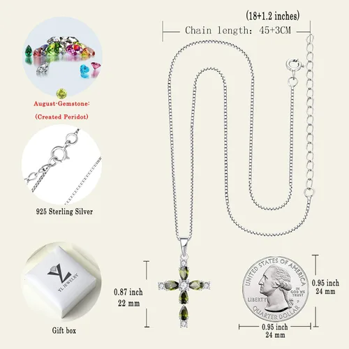 Vista 6 de YL Collar de cruz de piedras preciosas de plata de ley 925 con piedra natal religiosa, joyería para mujer