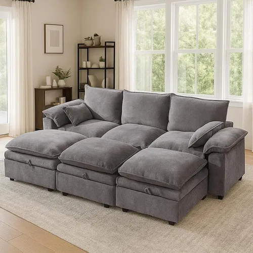 Vista 21 de Juego de sofá modular grande en forma de U – Sofá de nube de gran tamaño de 4 plazas para sala de estar, sofás grandes y cómodos de tela