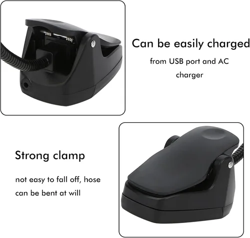 Vista 4 de Keenso Luces de soporte de música, lámpara de soporte de música recargable, luces LED de libro con clip en cuello ajustable recargable USB lámpara