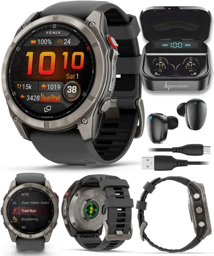 Vista 18 de Garmin Fenix 0.315 – 1.693 in Zafiro, AMOLED Multisport GPS Smartwatch, gris carbón DLC titanio con silicona negro/gris guijarro, linterna LED fenix