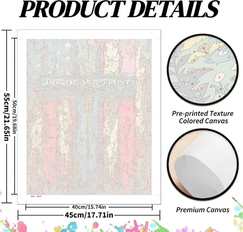 Vista 2 de koemhxb Kit de pintura por números de bandera estadounidense para adultos, pintura patriótica por números, kits de pintura cruzada para adultos por