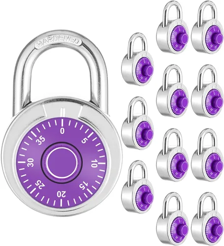 Vista 8 de Candado combinado, 1.969 in, esfera morada, paquete de 1 Esfera fija con diferentes combinaciones, para gimnasio y casillero, escuela, caja
